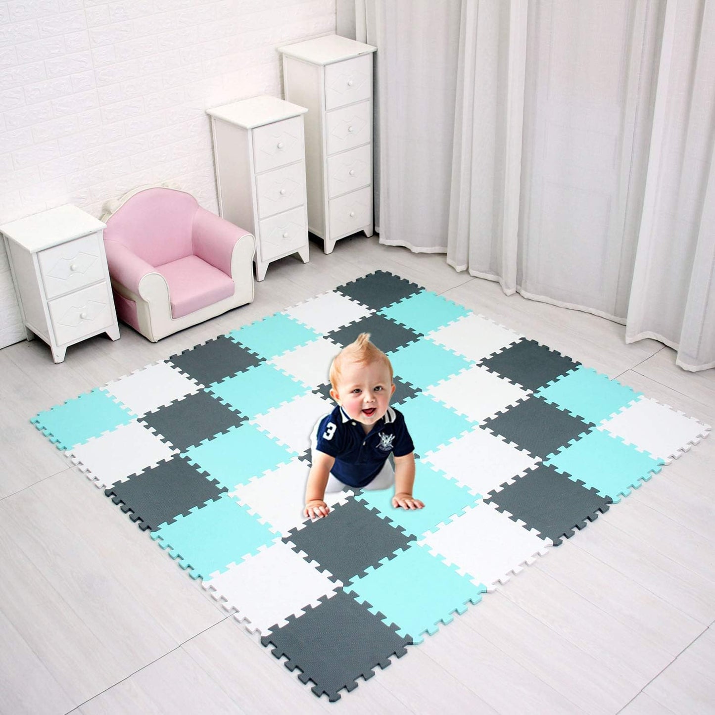 Soft Non-Toxic Foam Baby Play Mat | Toddler Playmat | EVA Foam Interlocking Tiles for Gym, Nursery, Playroom | 18 Squares Foam Floor Mats for Kids & Babies | Colorful Jigsaw Puzzle Play Mat