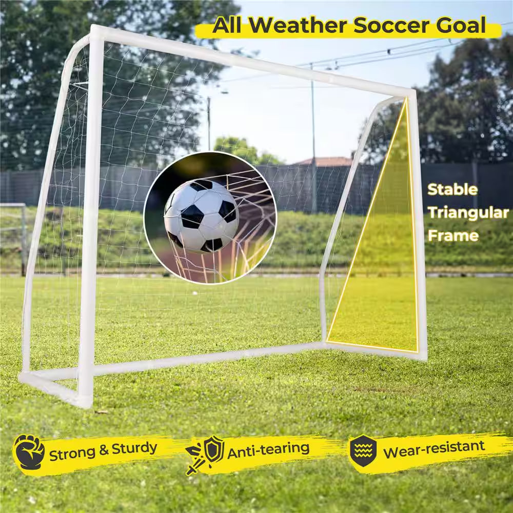 All Weather Soccer Goal Football Training Equipment 8 Ft. X 3 Ft. X 6 Ft. with Anti-Tearing Net