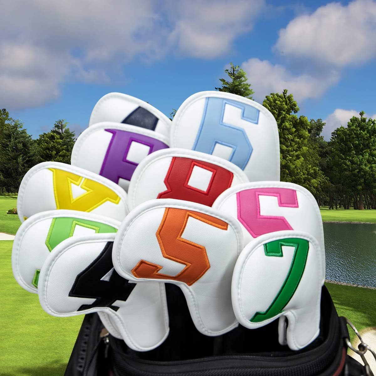 Montale Golf Iron Covers 10Pcs Irons Head Cover Leather Colorful Golf Iron Headcovers,Golf Club Covers for Most Brand Customize & Non-Customiz