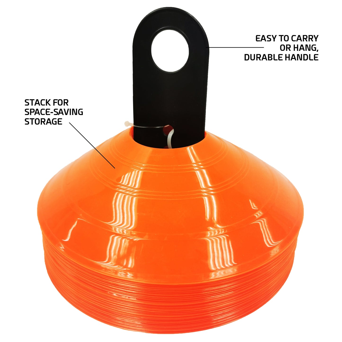 Orange Low-Profile Sports Training Cones for Agility, 25 Piece, Plastic
