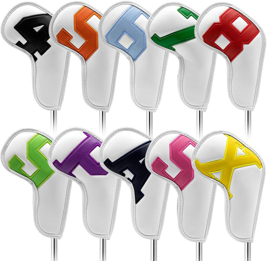 Montale Golf Iron Covers 10Pcs Irons Head Cover Leather Colorful Golf Iron Headcovers,Golf Club Covers for Most Brand Customize & Non-Customiz