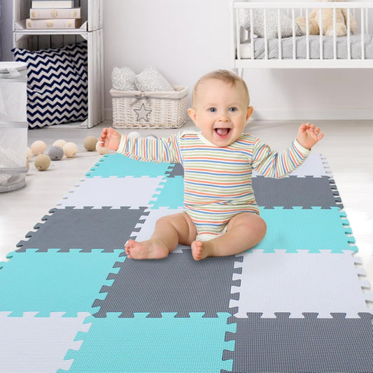 Soft Non-Toxic Foam Baby Play Mat | Toddler Playmat | EVA Foam Interlocking Tiles for Gym, Nursery, Playroom | 18 Squares Foam Floor Mats for Kids & Babies | Colorful Jigsaw Puzzle Play Mat